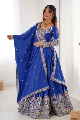 Navy Blue Purple Natural Crepe Silk Lehenga Choli Set Sequenced