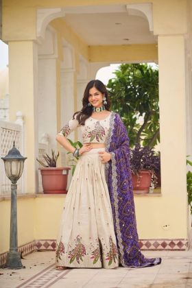 Bandhej Dupatta and Purple Special Tissue Silk Lehenga Choli Set for Navratri