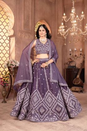 Sequin-embroidered purple star georgette lehenga set