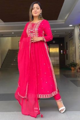 Rakhi Special Bright Pink Anarkali Style Salwar Suit
