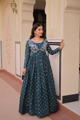 Beautiful Position Print Choli with a Classic Jacquard Weaving Gown of Rama 