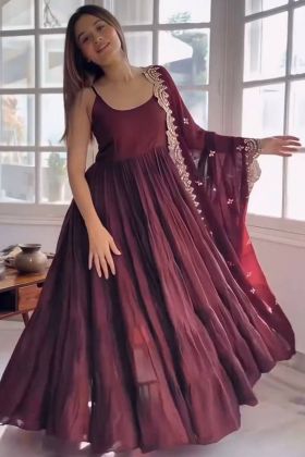 Rani Pink Ruffle Anarkali Style Gown