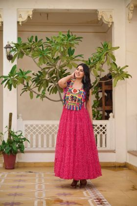 Faux Georgette Special Bandhani Print Gown for Rani Navratri 