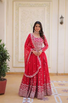Pink Heavy Fox Rani Embroidered Georgette Lehenga Set