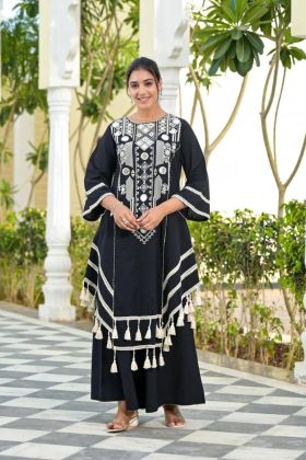 Real Mirror Work in a Rayon Cotton Kurti Plazo Set