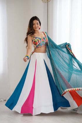 Mirror Thread and Kodi Work on Rayon Lehenga Choli for Navratri