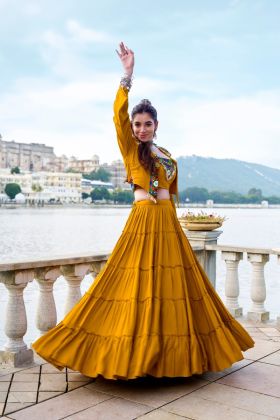 Rayon Lehenga Set for Navratri with Kodi Lace and Mirror Gamthi Work
