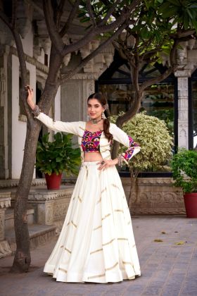 Gamthi Mirror Work Blouse with Rayon Navratri Lehenga