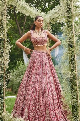 Heavy Red Faux Embroidered Georgette Lehanga Blouse Dupatta Set