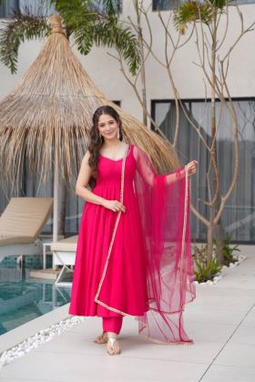Mirror Lace Work Dupatta and Pants in a Romansilk Anarkali Suit