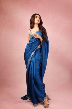 Embroidered Royal Blue Two-Tone Vichitra Silk Saree