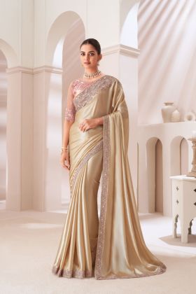 Satin Silk Blouse with Satin Gold Chiffon Saree 
