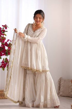Chanderi's Sharara Set Handcrafted Kurta with Dupatta in a Real Mirror