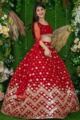 Shaurya Sanadhya Wear Red Embroidered Lehenga