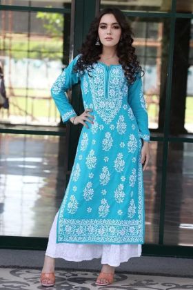 Sky Blue Rayon Stitched Palazzo Salwar Suit