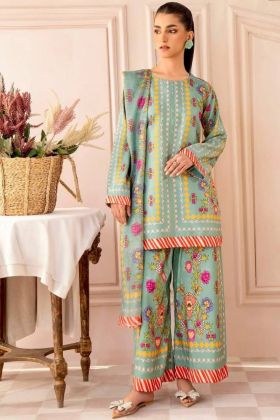 Kurta with Sky Blue Digital Print and a Coordinating Palazzo and Dupatta Set