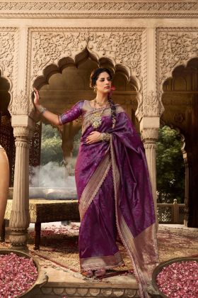 Soft Banarasi Silk Saree with Lace Border and Designer Blouse
