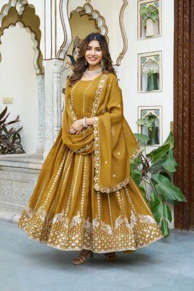 Gown with Dupatta and Star Georgette Sequin Embroidery