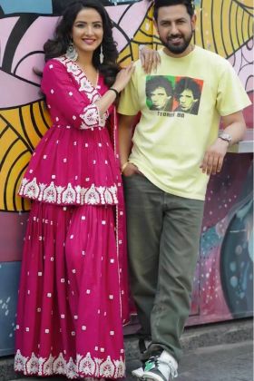 Television Actress Jasmin Bhasin Style Deep Pink Dress