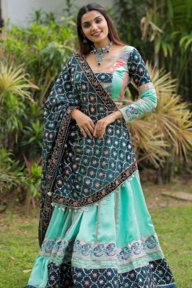 Turqouise Green Sequence Work Navratri Wear Lehenga Choli