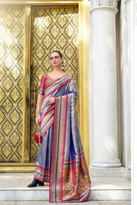 Saree made of pure tissue silk featuring striking Ikkat design and Zari weaving