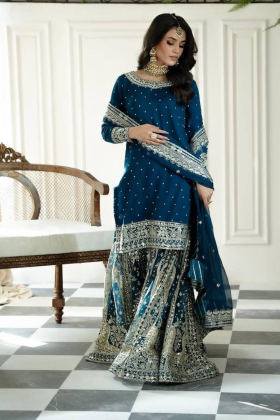 Heavy Faux Teal Sharara Dupatta Set in Georgette