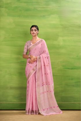 Elegant Saree Made of Linen with a Beautiful Woven Border