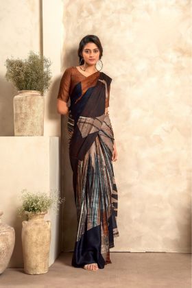 Bright Digital Print on Soft Satin Silk Saree