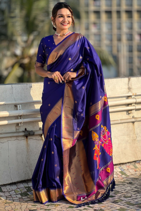 Violet Soft Silk sarees with floral motifs weaves