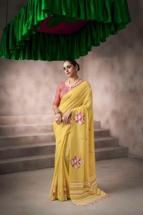 Designer blouse and tassels on a viscose cotton saree