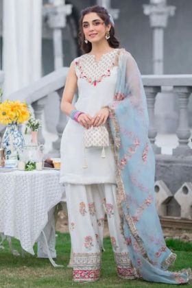 White Embroidery Work Pakistani Style Dress