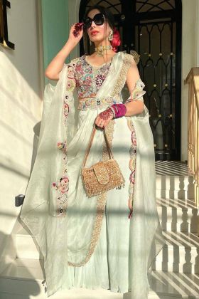 White Embroidery Work Palazzo Style Salwar Suit