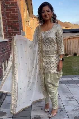 White Embroidery Work Punjabi Dhoti Dress