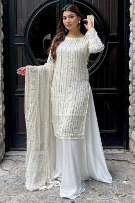 White Faux Georgette Readymade Palazzo Salwar Suit