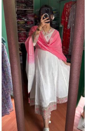 White Party Wear Chinon Silk Sequence Work Fancy Gown