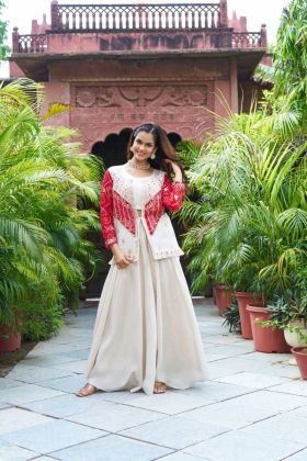 Simar Koti's White and Red Pure Cosmos Palazzo and Choli Set with Embroidery 