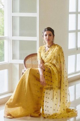 Yellow Color Heavy Chanderi Silk Festival Wear Fancy Saree