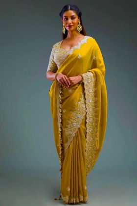 Embroidered Yellow Superior Soft Gold Crush Silk Saree