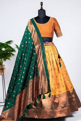 Yellow Zari Weaving Work Silk Lehenga Choli