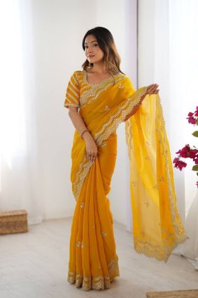 Yellow Jimmy Chu Saree with Matching Embroidered Blouse