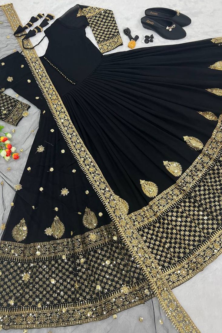 Black Faux Blooming Gown With Dupatta With Attractive Embroidered Sequ –  garment villa