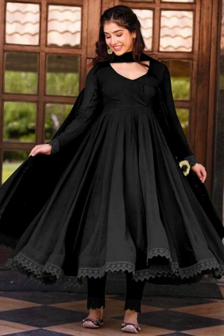 Georgette Embroidered Long Anarkali Gown, Black at Rs 1500 in Surat