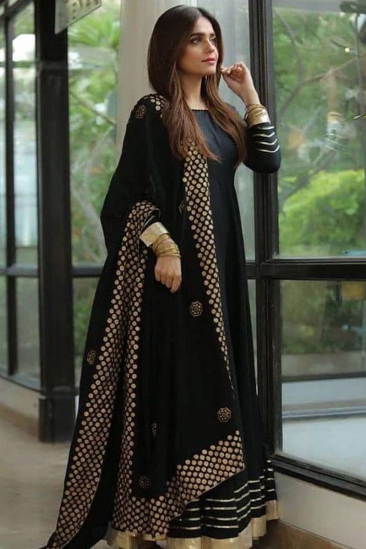 Black Georgette Plain Anarkali With Dupatta