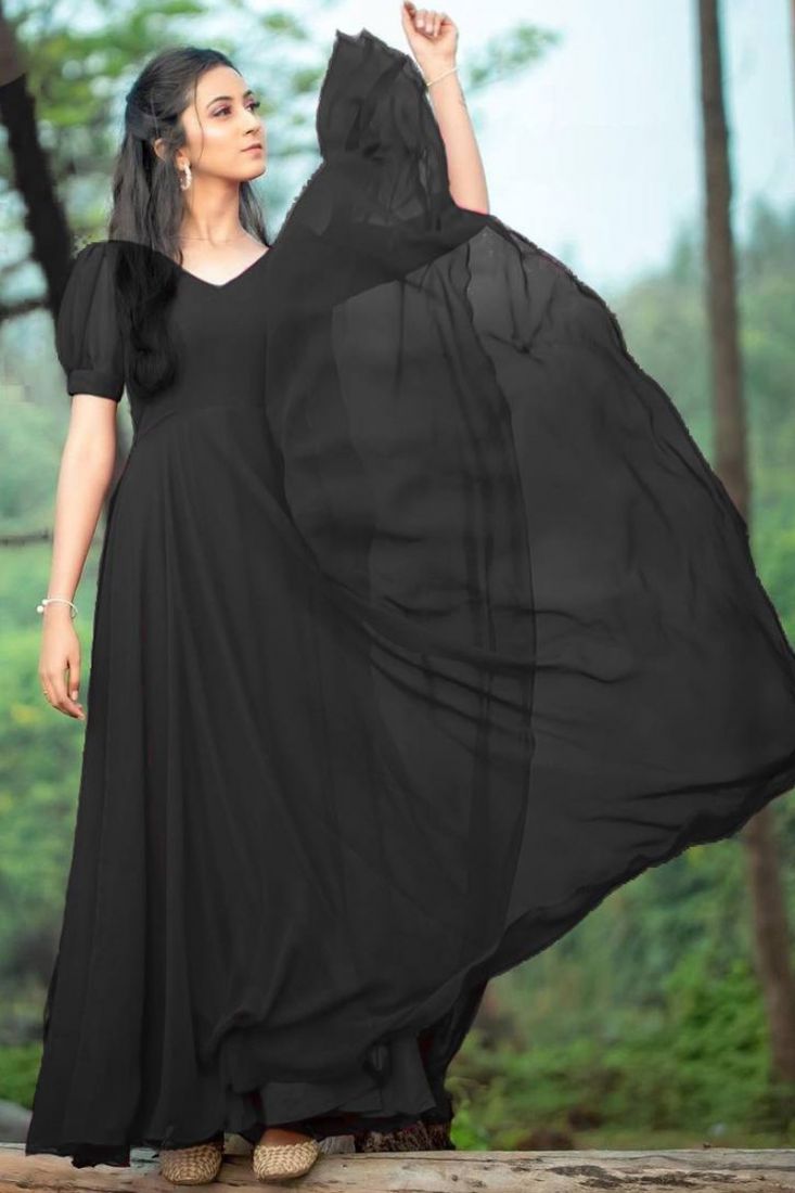 Black georgette Plain semi stitiched party wear gowns - Dancing Girl  Apparels - 1130639