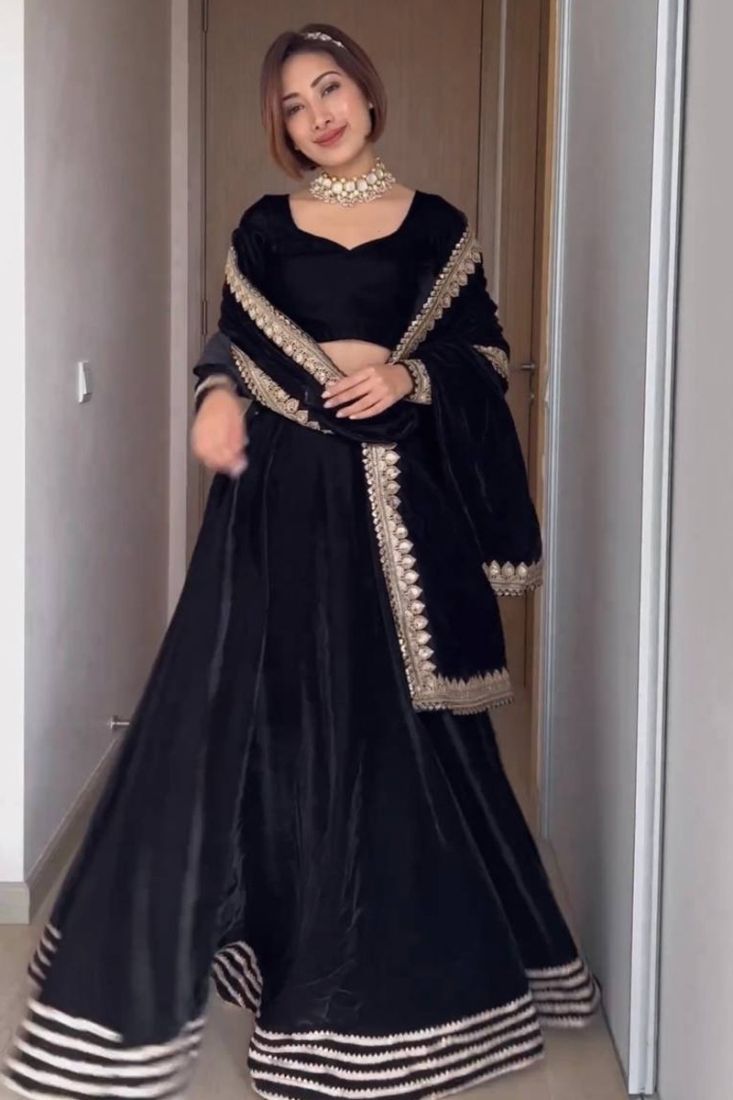 Magical Maroon Black Mirror Work Velvet Silk Designer Lehenga Choli.Online  bollywood lehenga choli in Fiji.