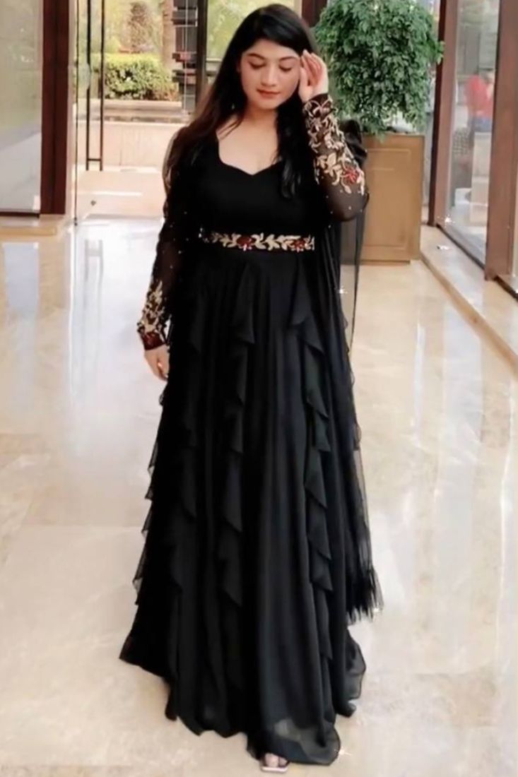 Black And Gold Heavy Designer Work Anarkali Suit - Indian Heavy Anarkali  Lehenga Gowns Sharara Sarees Pakistani Dresses in USA/UK/Canada/UAE -  IndiaBoulevard