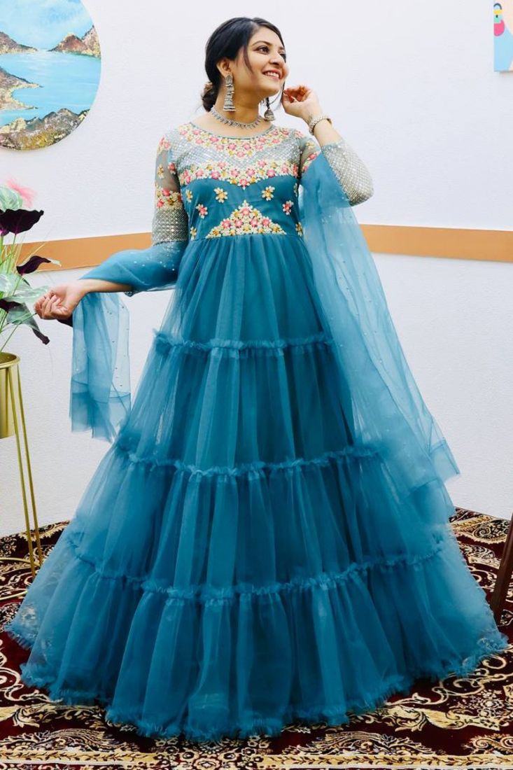 Frill deals dress gown