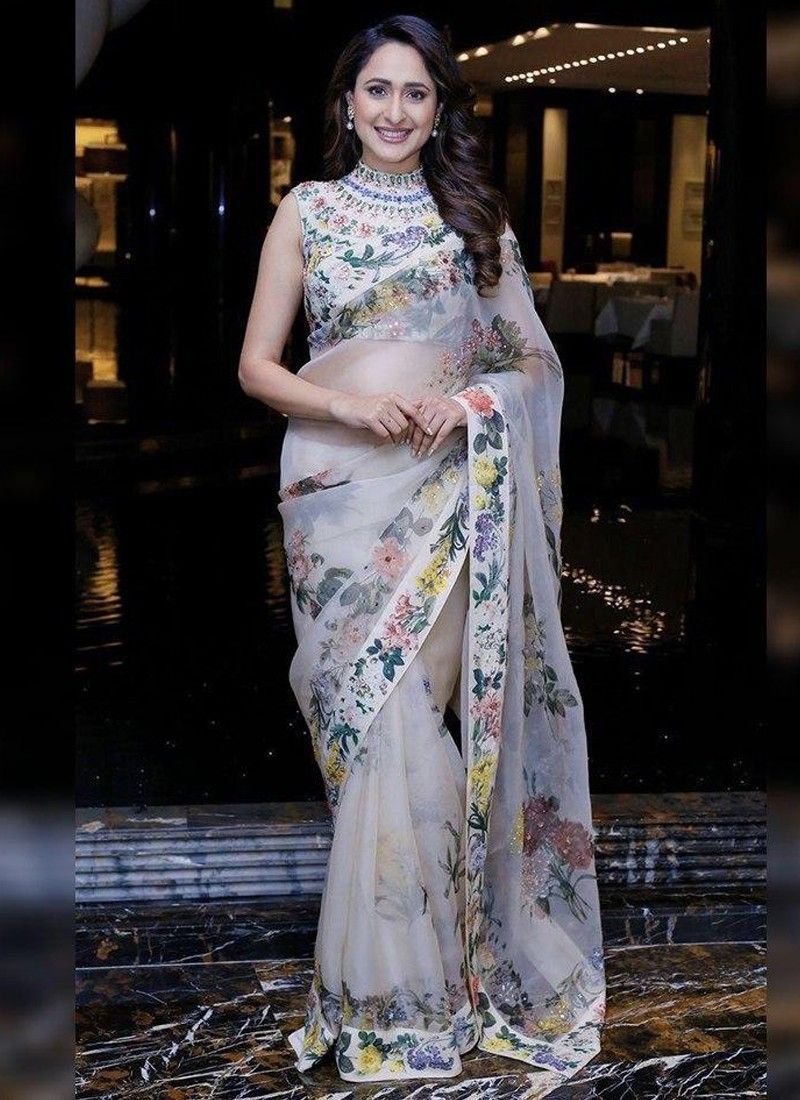 Bollywood Actress Off White Organza Saree Online