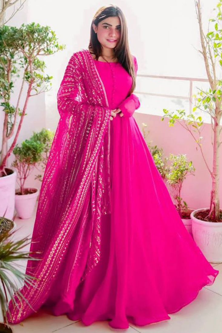 FORMAL WEAR GEORGETTE PLAIN GOWN WITH DUPATTA RAMA – Ethnicgarment