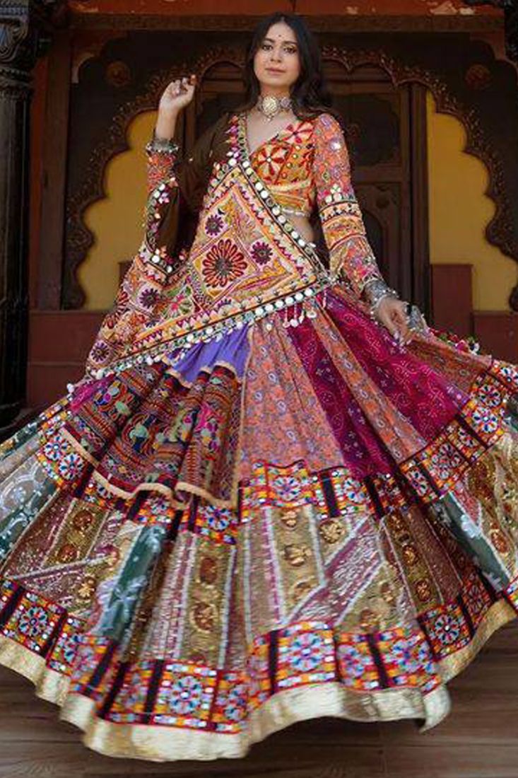 Dandiya Night Special Multi Color Real Mirror Work Lehenga Choli